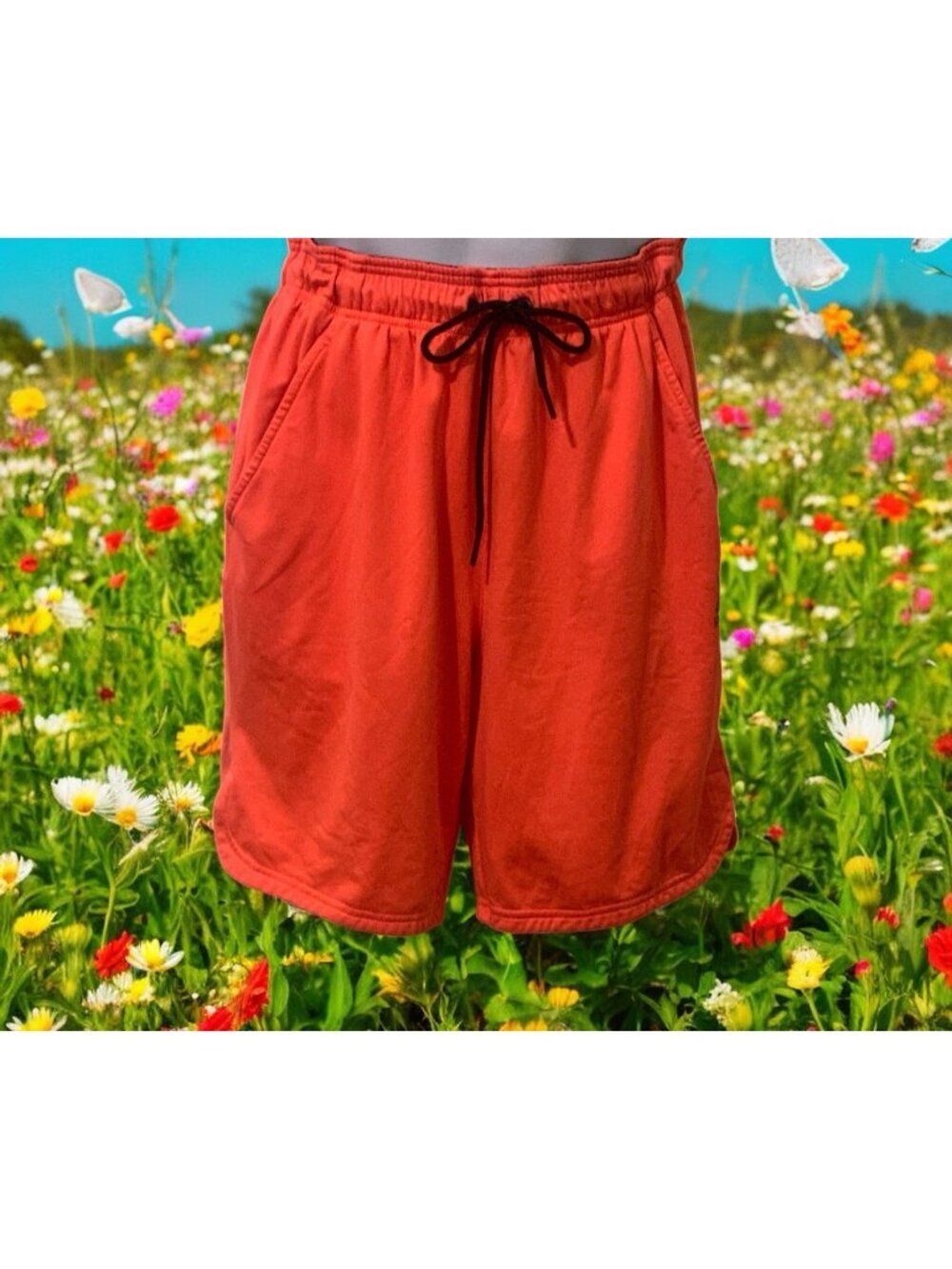 Reebok Mens Athletic Running Shorts Size M Orange Drawstring Pockets